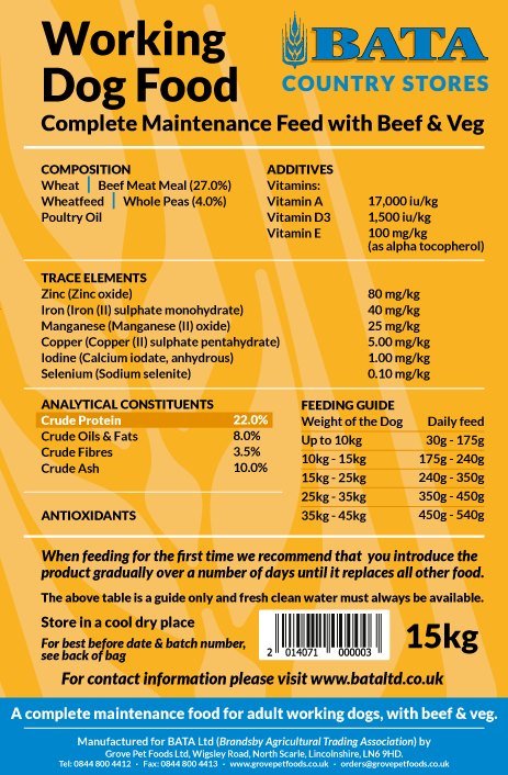 BATA Working Dog Food 15kg - Robinsons Equestrian