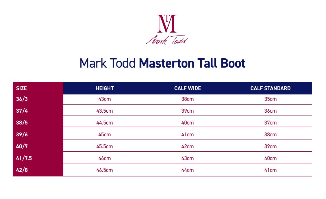 mark todd travel boots size guide