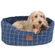 House of Paws Navy Check Tweed Oval Snuggle Bed