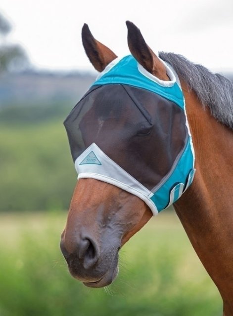 Shires Fine Mesh Fly Mask with Ears Light Blue Cob