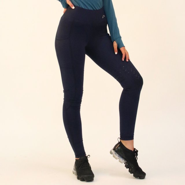 Gallop Gallop High-waist Pocket Therma-lock Silicone Knee Tights Navy