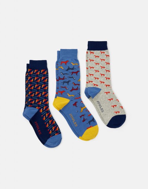 Joules Joules Striking 3 Pk Cotton Socks Multi Animal Print