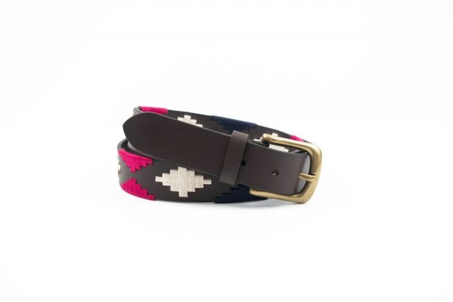 Oxford Leathercraft Ibex Of England 35mm Polo Belt Pink Navy White