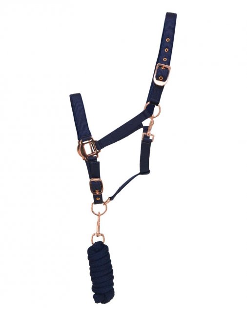 Headcollar and Lead Rope Set FULL Rose Gold & NAVY FREE UK Postage