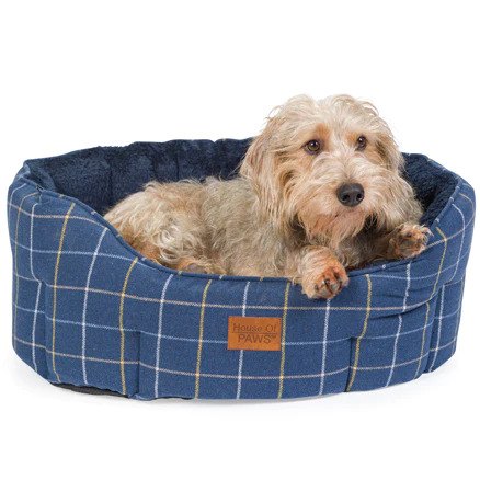 House of Paws House of Paws Navy Check Tweed Oval Snuggle Bed
