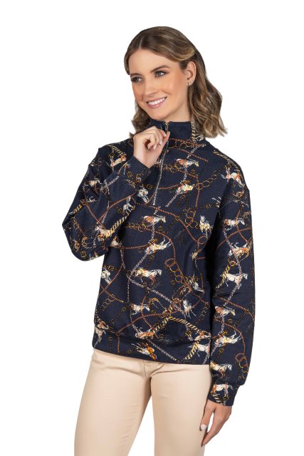 Hartwell Hartwell AW23 Suzy 1/4 Zip Navy Horse Chains Sweatshirt