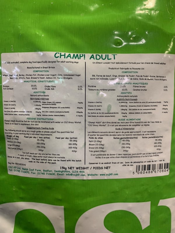 Dogs Csj Champ CSJ K9 Complete Tripe Dog Food 15kg BATA Ltd