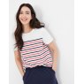 Joules Harbour Stripe Short Sleeve Button Shoulder Top - Cream Stripe